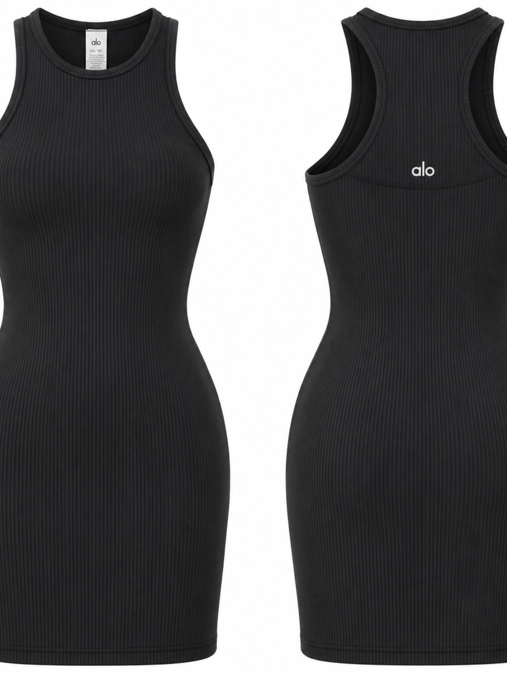 ALO Yoga Black Ribbed Tank Mini Dress